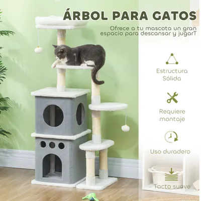 PawHut Rascador para Gato 56x34x126 cm Crema
