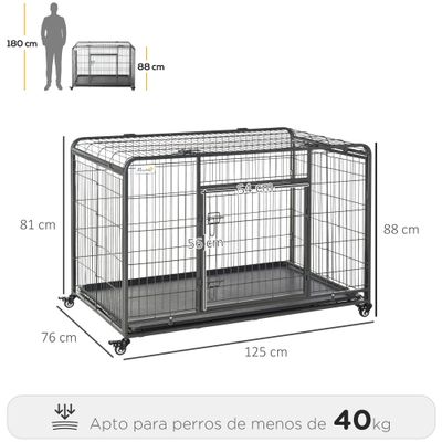 PawHut Jaula Metal Perro 125x76x81 cm Gris Oscuro