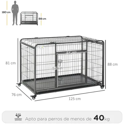 PawHut Jaula Metal Perro 125x76x81 cm Gris Oscuro PawHut Jaula Metal Perro 125x76x81 cm Gris Oscuro