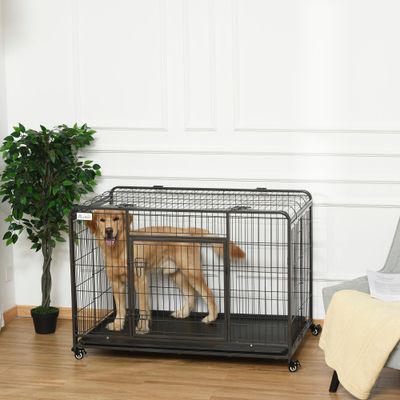 PawHut Jaula Metal Perro 125x76x81 cm Gris Oscuro