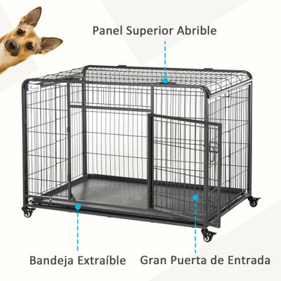 PawHut Jaula Metal Perro 125x76x81 cm Gris Oscuro
