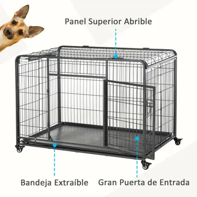 PawHut Jaula Metal Perro 125x76x81 cm Gris Oscuro