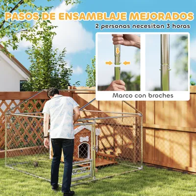 PawHut Perrera Exterior 200x200x154 cm Plata PawHut Perrera Exterior 200x200x154 cm Plata