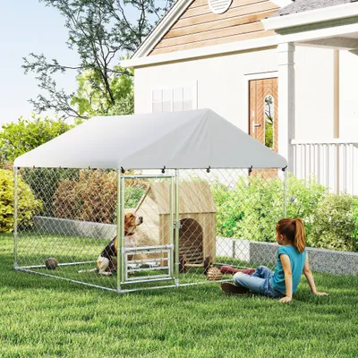 PawHut Perrera Exterior 200x200x154 cm Plata