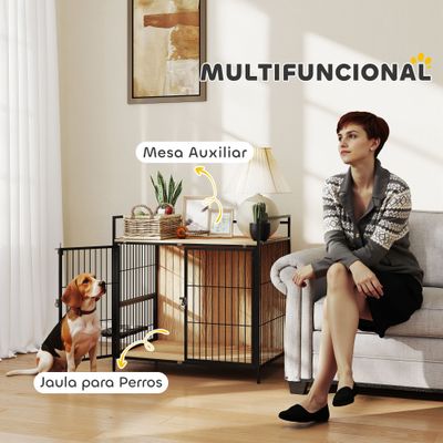 PawHut Jaula para Perro 80x56x76.5 cm Roble