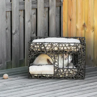 PawHut Cesta Ratán Gato 56x41x45 cm Café Oscuro PawHut Cesta Ratán Gato 56x41x45 cm Café Oscuro