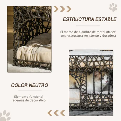 PawHut Cesta Ratán Gato 56x41x45 cm Café Oscuro PawHut Cesta Ratán Gato 56x41x45 cm Café Oscuro