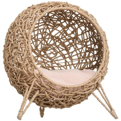 PawHut Casa Gato Ratán 52x58 cm Madera natural