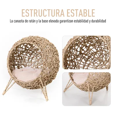 PawHut Casa Gato Ratán 52x58 cm Madera natural