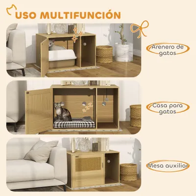 PawHut Mueble Arenero 80x50x50 cm Roble