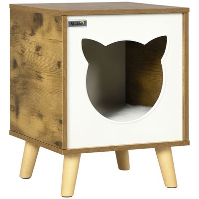 PawHut Caseta para Gato 34x34x44.5 cm Marrón Oscuro