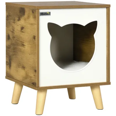 PawHut Caseta para Gato 34x34x44.5 cm Marrón Oscuro
