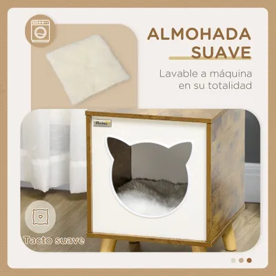 PawHut Caseta para Gato 34x34x44.5 cm Marrón Oscuro