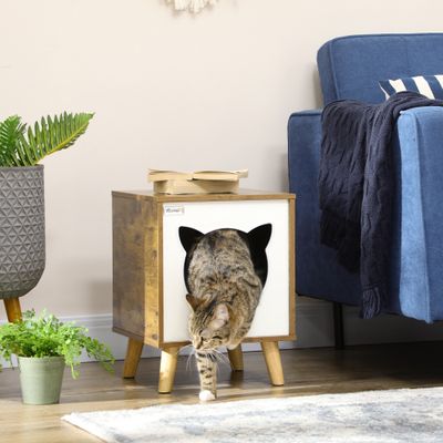 PawHut Caseta para Gato 34x34x44.5 cm Marrón Oscuro