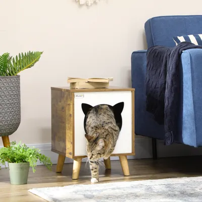 PawHut Caseta para Gato 34x34x44.5 cm Marrón Oscuro
