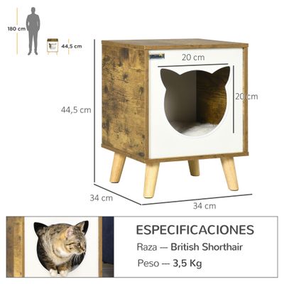 PawHut Caseta para Gato 34x34x44.5 cm Marrón Oscuro