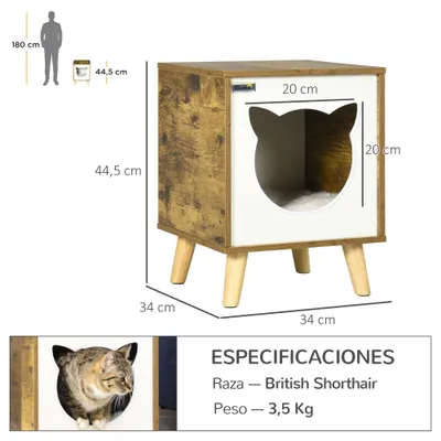 PawHut Caseta para Gato 34x34x44.5 cm Marrón Oscuro