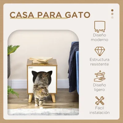 PawHut Caseta para Gato 34x34x44.5 cm Marrón Oscuro