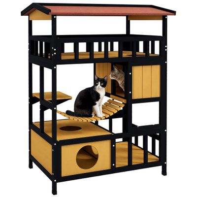 PawHut Caseta para Gato 84x60x116 cm Madera Natural