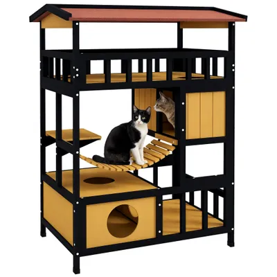 PawHut Caseta para Gato 84x60x116 cm Madera Natural