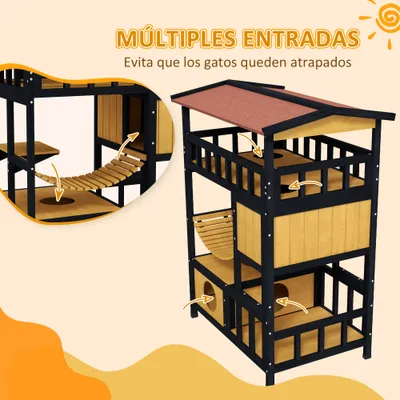 PawHut Caseta para Gato 84x60x116 cm Madera Natural