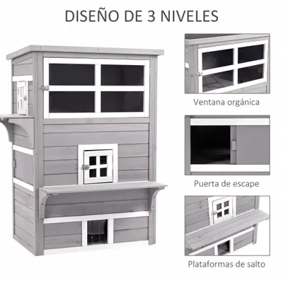 PawHut Caseta para Gato 93.5x67x117 cm Gris