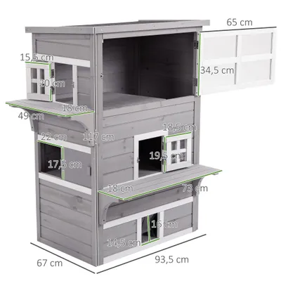 PawHut Caseta para Gato 93.5x67x117 cm Gris