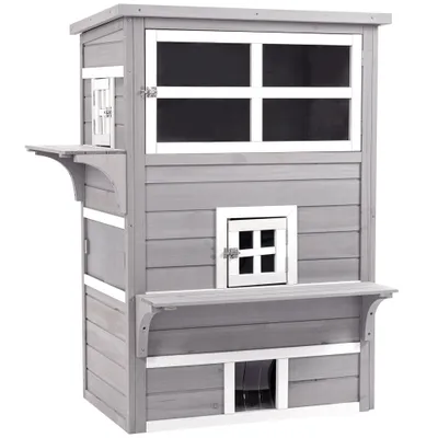 PawHut Caseta para Gato 93.5x67x117 cm Gris PawHut Caseta para Gato 93.5x67x117 cm Gris