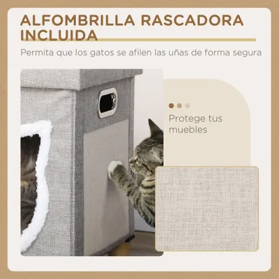 PawHut Caseta para Gato 35.5x35.5x42.5 cm Gris PawHut Caseta para Gato 35.5x35.5x42.5 cm Gris