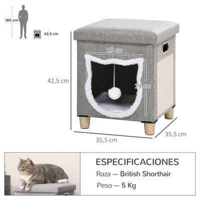 PawHut Caseta para Gato 35.5x35.5x42.5 cm Gris