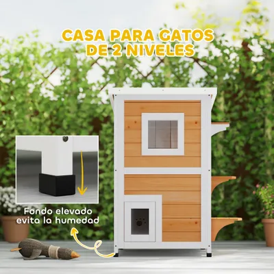 PawHut Caseta para Gato 51x51x81.3 cm Madera Natural
