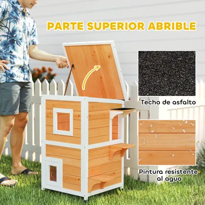 PawHut Caseta para Gato 51x51x81.3 cm Madera Natural