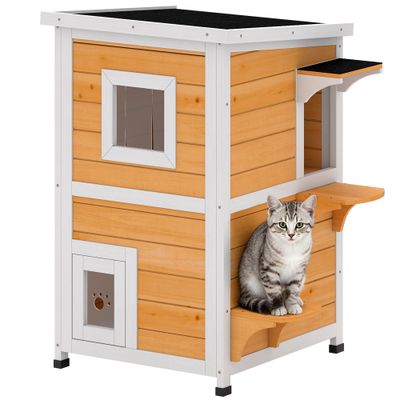 PawHut Caseta para Gato 51x51x81.3 cm Madera Natural