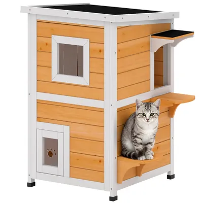 PawHut Caseta para Gato 51x51x81.3 cm Madera Natural
