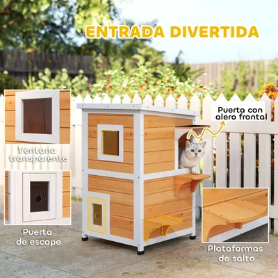 PawHut Caseta para Gato 51x51x81.3 cm Madera Natural