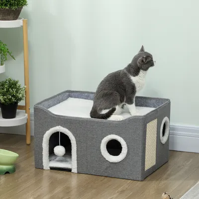 PawHut Casa para Gato 60x40X34 cm Gris PawHut Casa para Gato 60x40X34 cm Gris