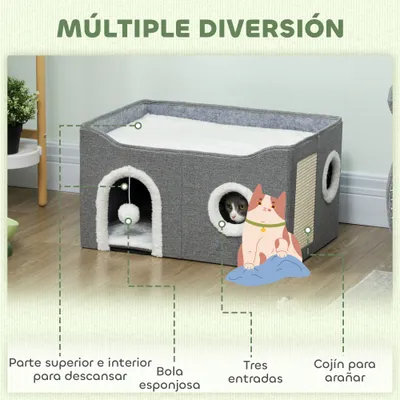 PawHut Casa para Gato 60x40X34 cm Gris