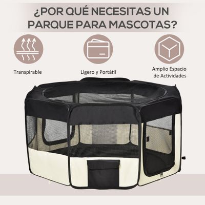 PawHut Parque Mascotas Plegable 120x48x58cm Negro y CREMA