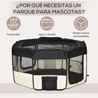 PawHut Parque Mascotas Plegable 120x48x58cm Negro y CREMA
