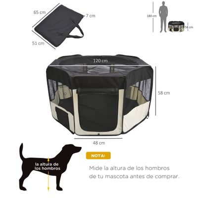 PawHut Parque Mascotas Plegable 120x48x58cm Negro y CREMA