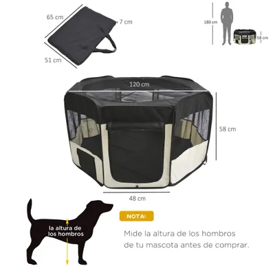 PawHut Parque Mascotas Plegable 120x48x58cm Negro y CREMA