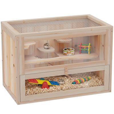 PawHut Jaula Madera para Hámster 60x35x42cm Natural