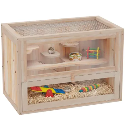 PawHut Jaula Madera para Hámster 60x35x42cm Natural