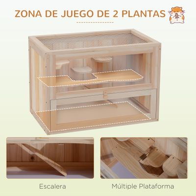 PawHut Jaula Madera para Hámster 60x35x42cm Natural