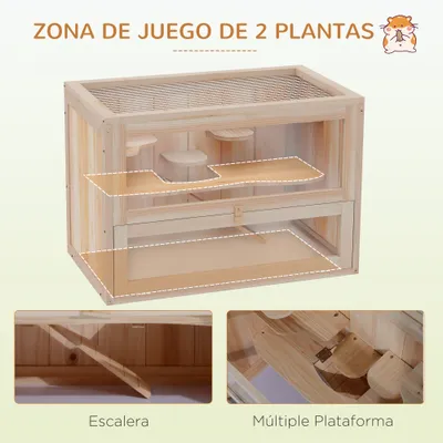PawHut Jaula Madera para Hámster 60x35x42cm Natural