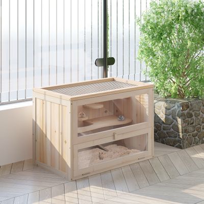 PawHut Jaula Madera para Hámster 60x35x42cm Natural