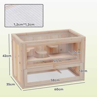 PawHut Jaula Madera para Hámster 60x35x42cm Natural