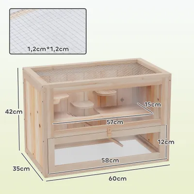 PawHut Jaula Madera para Hámster 60x35x42cm Natural