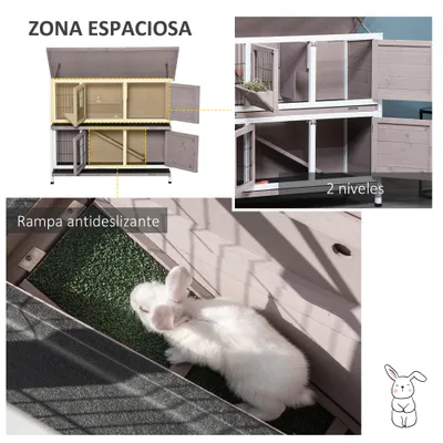 PawHut Conejera de Madera Exterior 122x50x101 cm Marrón