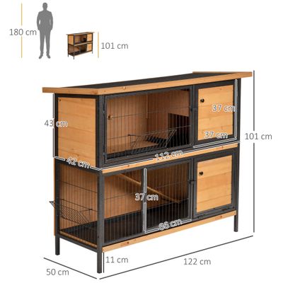 PawHut Conejera de Exterior 122x50x101 cm Madera Natural y Negro